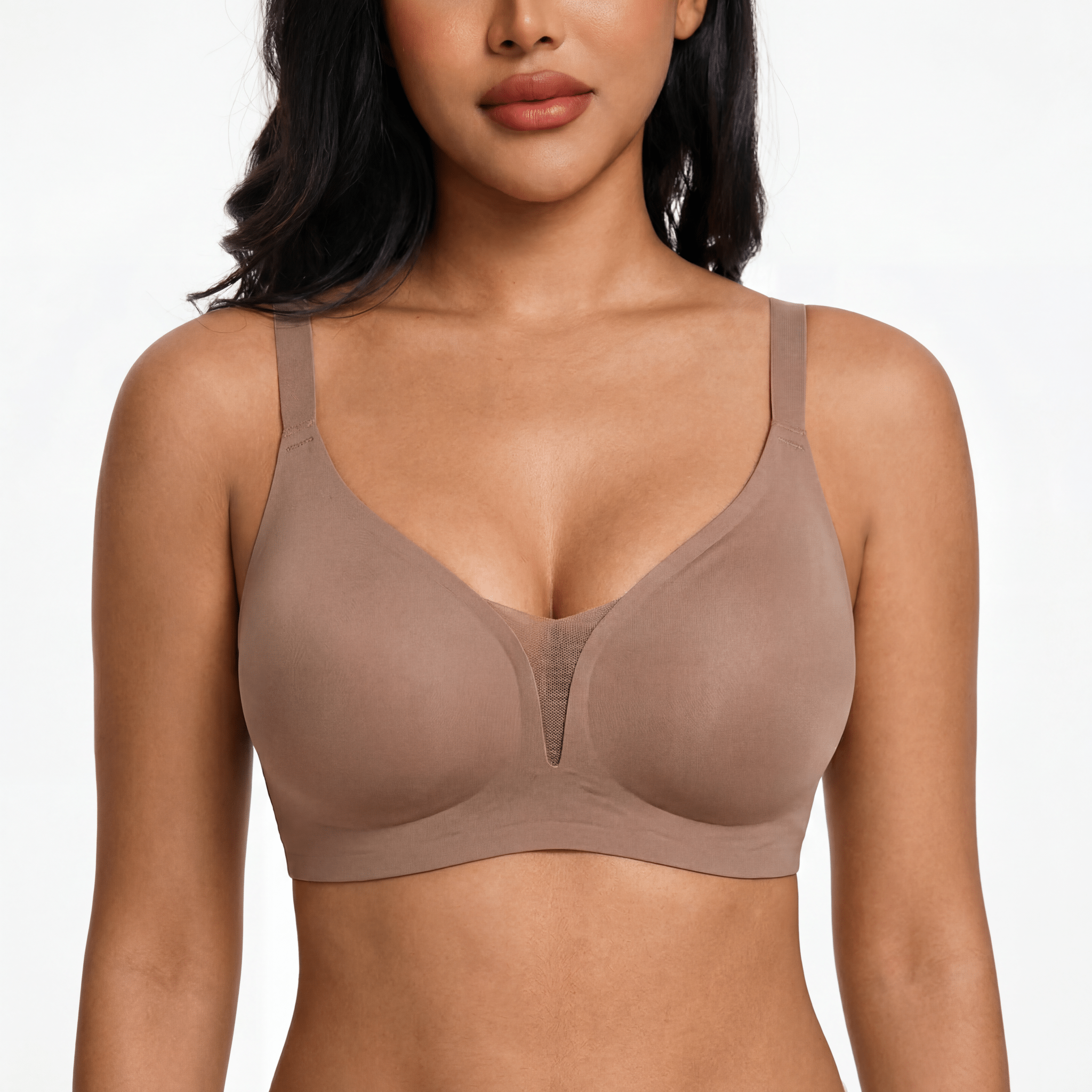 V - Neck Mesh Detail Bra - Bra for Coffee - Available at Bella Bra