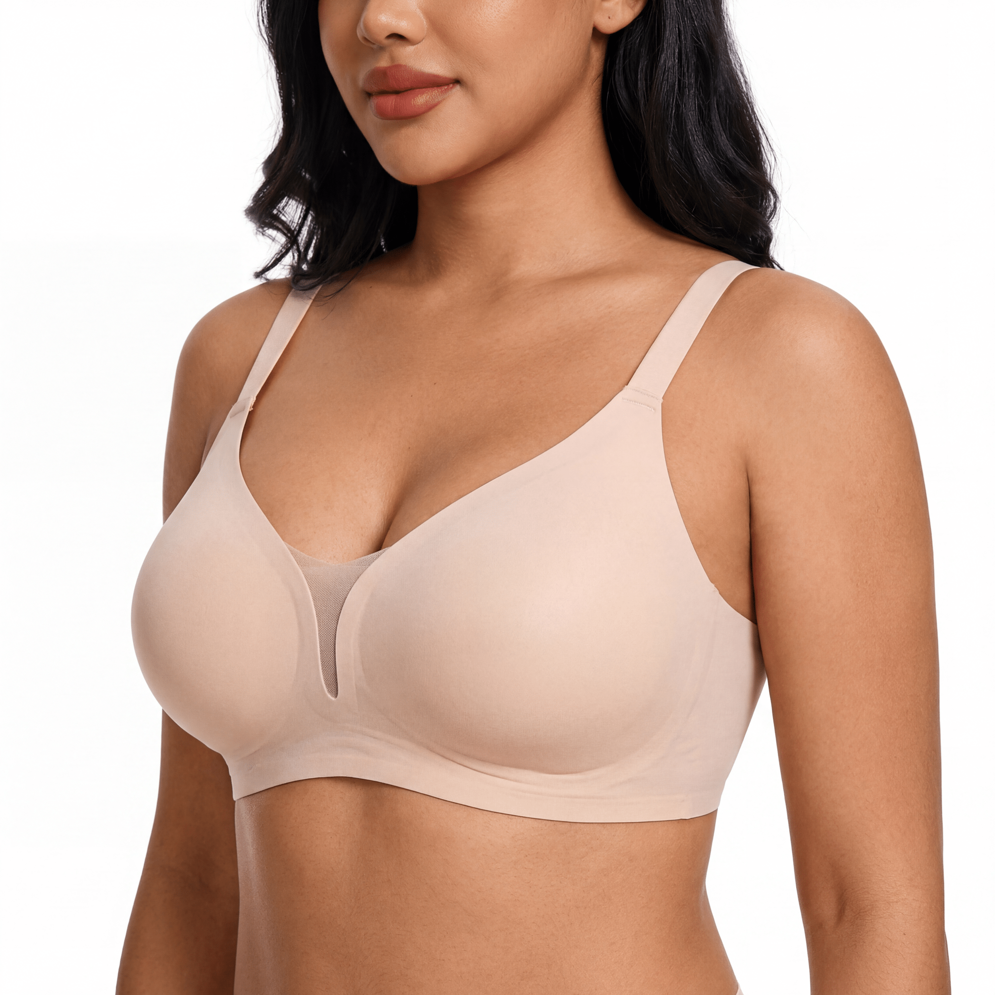 V - Neck Mesh Detail Bra - Bra for Nude - Available at Bella Bra