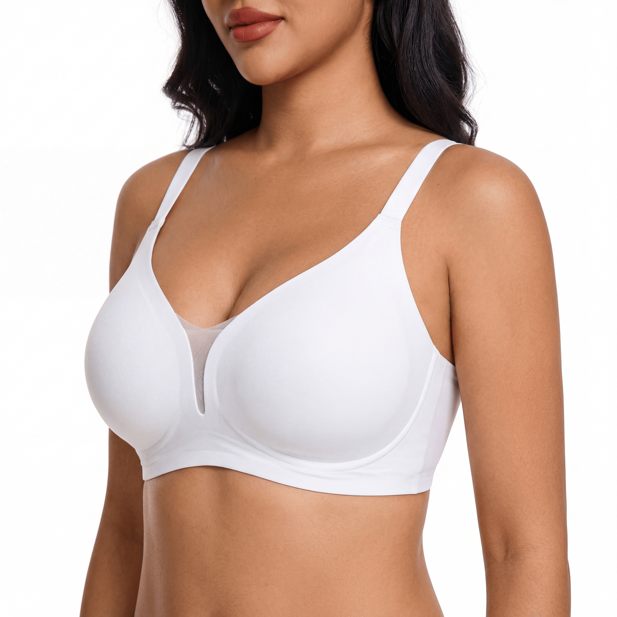 V - Neck Mesh Detail Bra - Bra for White - Available at Bella Bra