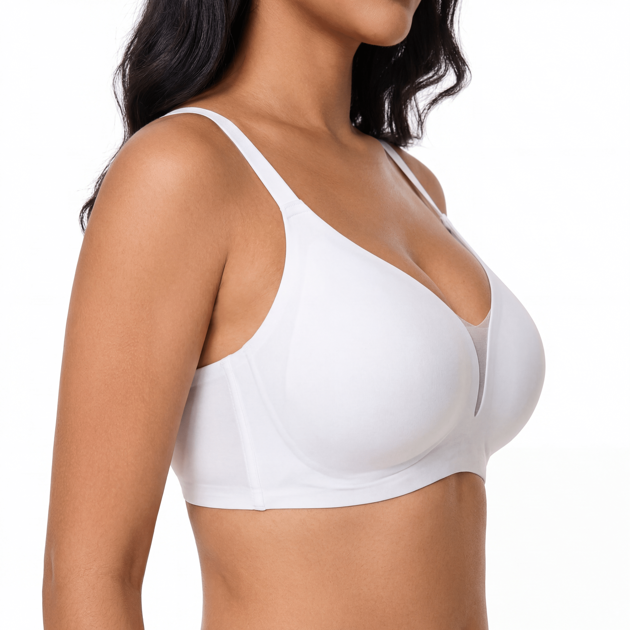V - Neck Mesh Detail Bra - Bra for White - Available at Bella Bra