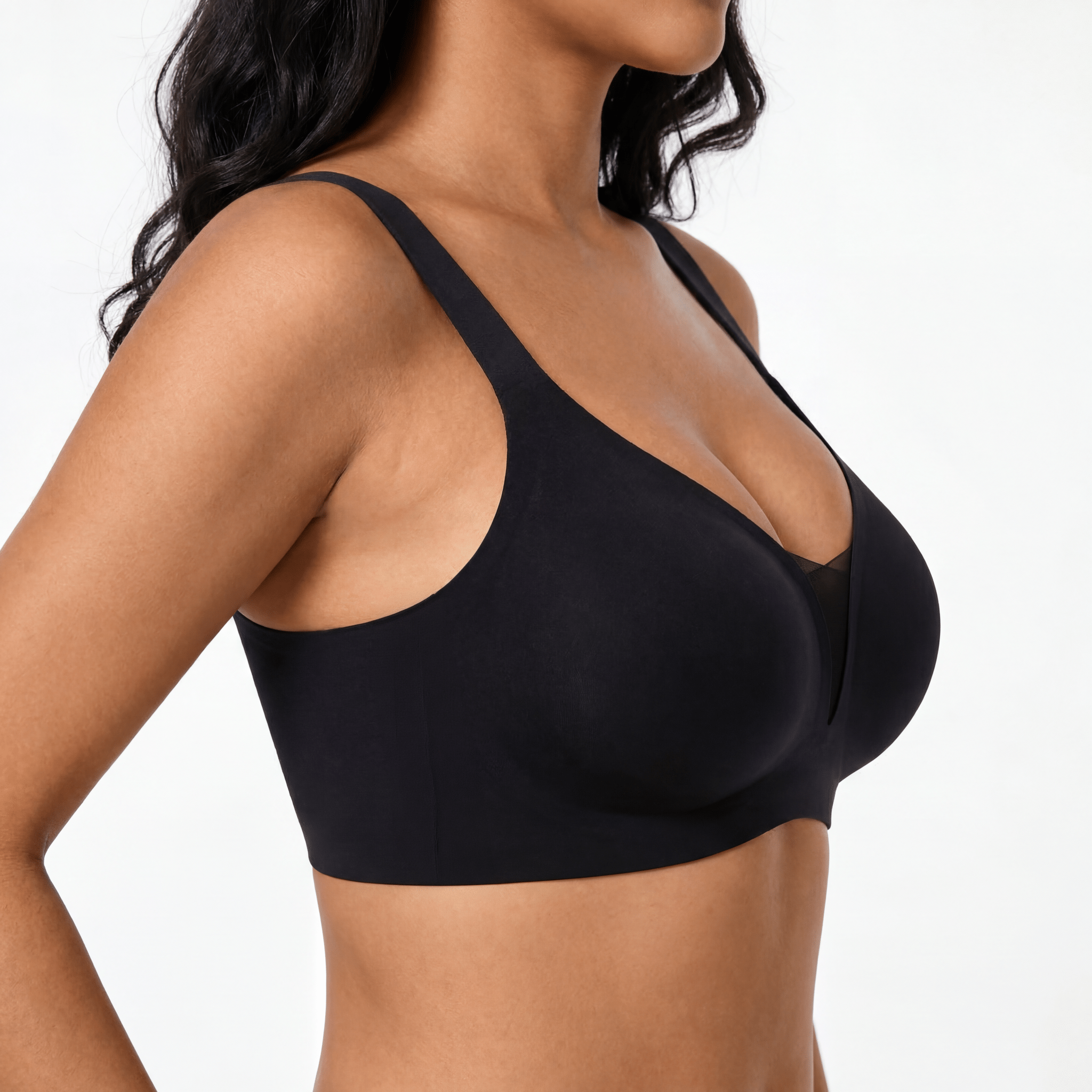 V - Neck Mesh Detail Bra - Bra for Black - Available at Bella Bra