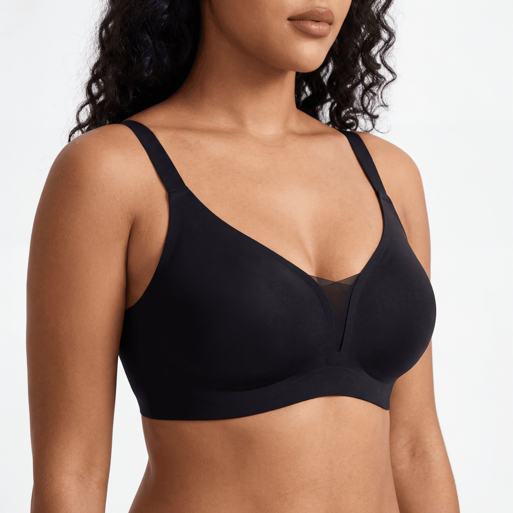 V - Neck Mesh Detail Bra - Bra for Black - Available at Bella Bra