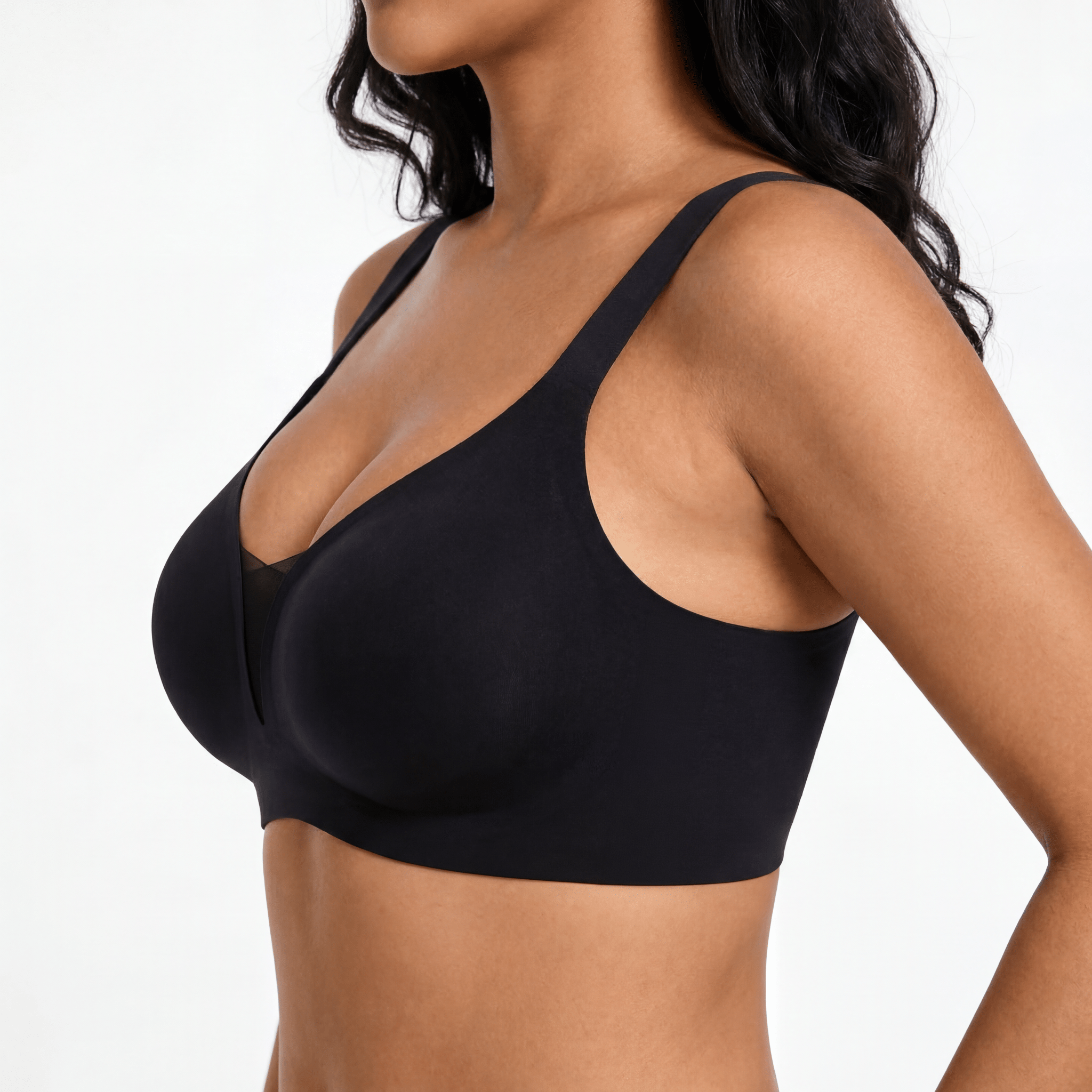 V - Neck Mesh Detail Bra - Bra for Black - Available at Bella Bra