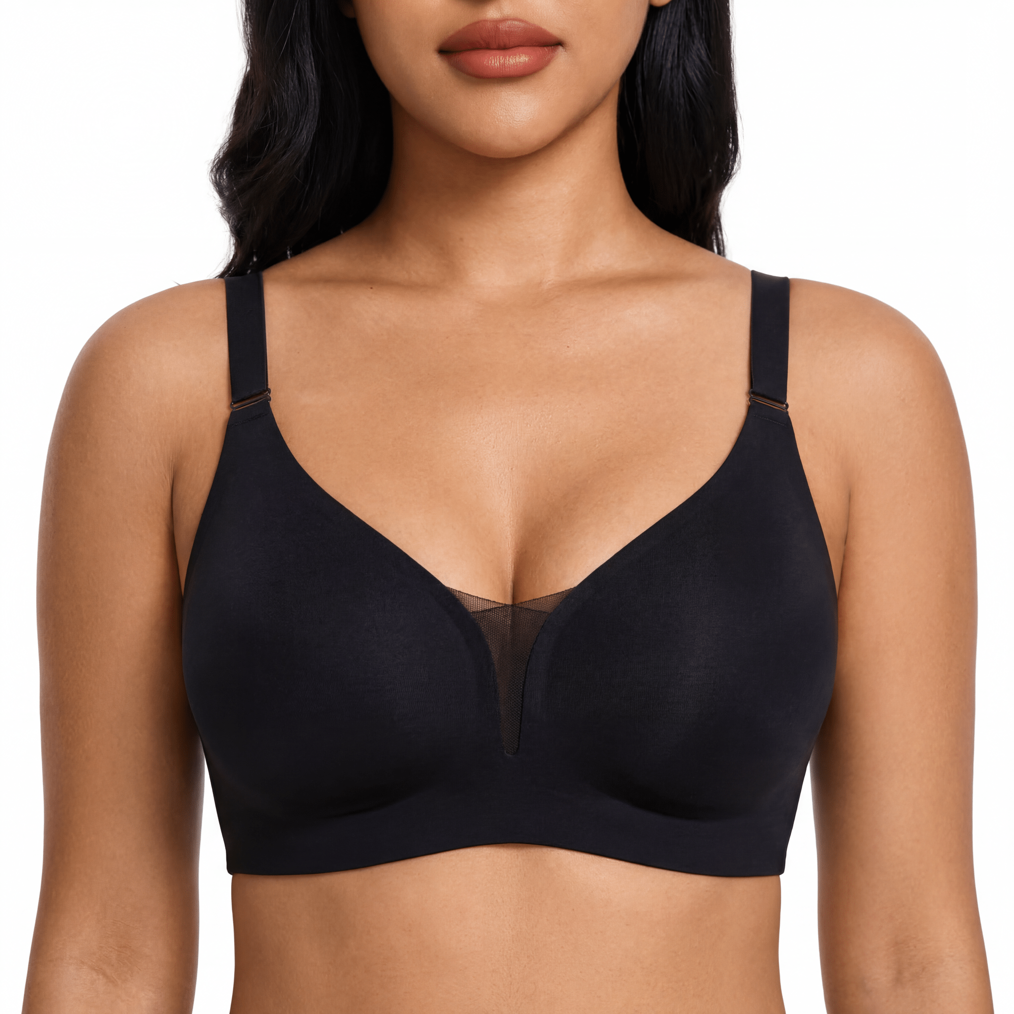 V - Neck Mesh Detail Bra - Bra for Black - Available at Bella Bra