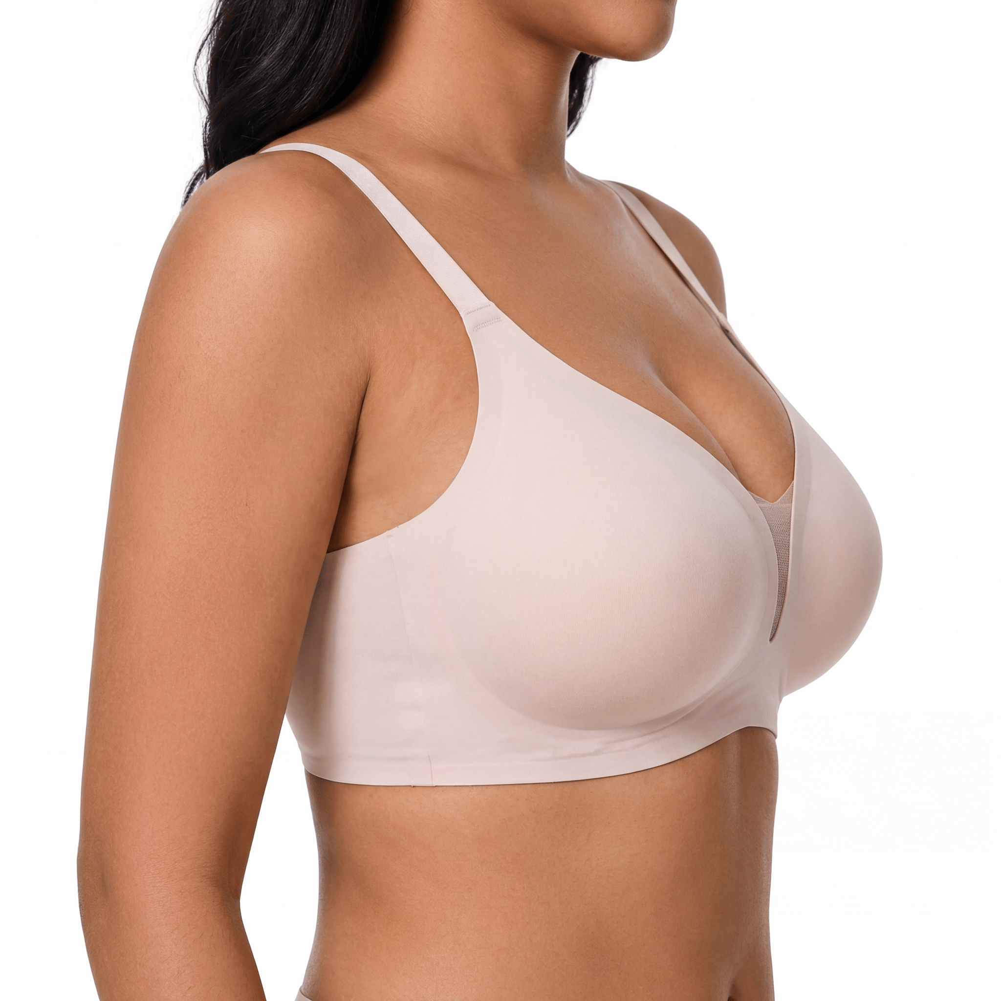 V - Neck Mesh Detail Bra - Bra for Nude - Available at Bella Bra