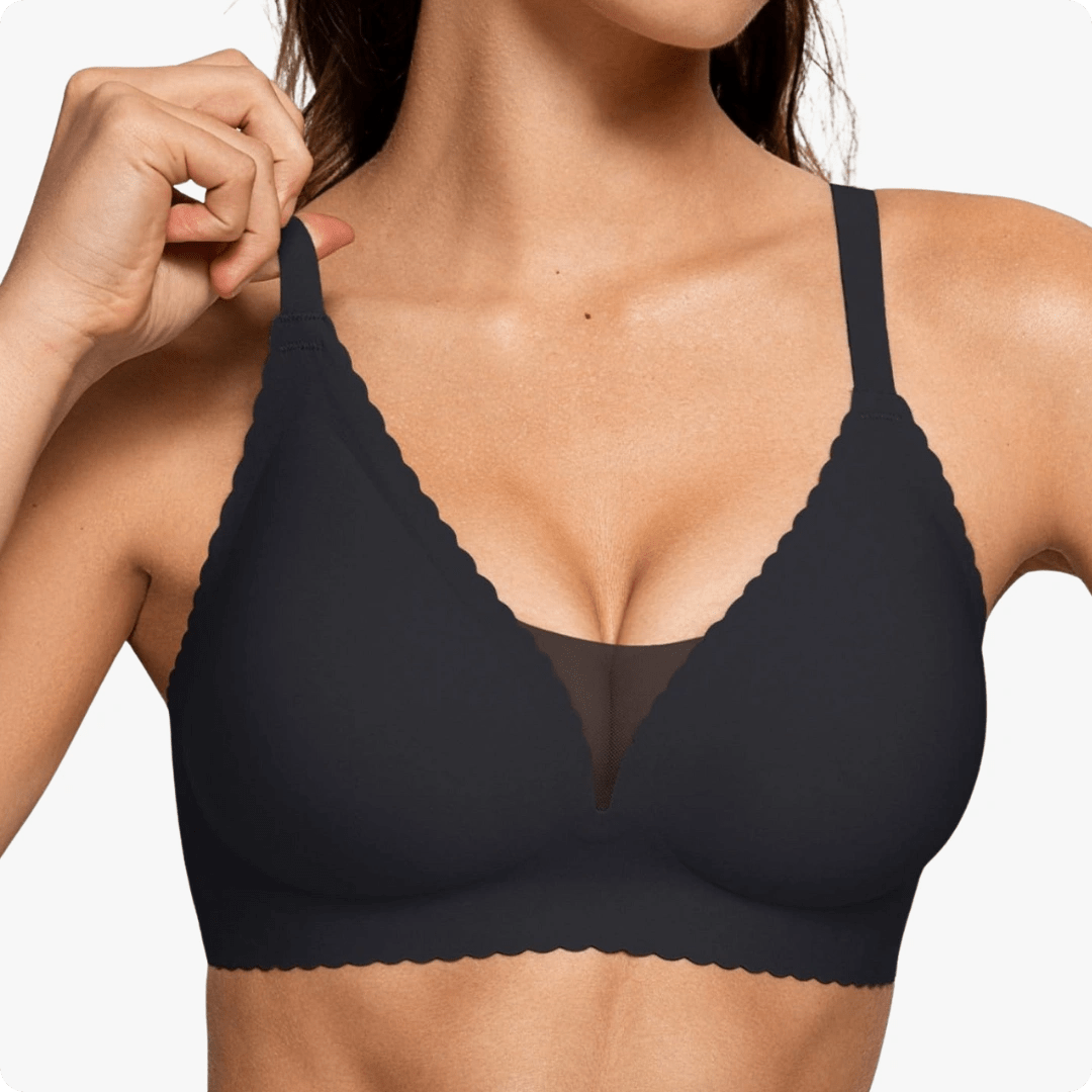 Wireless Deep V - Neck Mesh Push Up Bra - for Black - Available at Bella Bra
