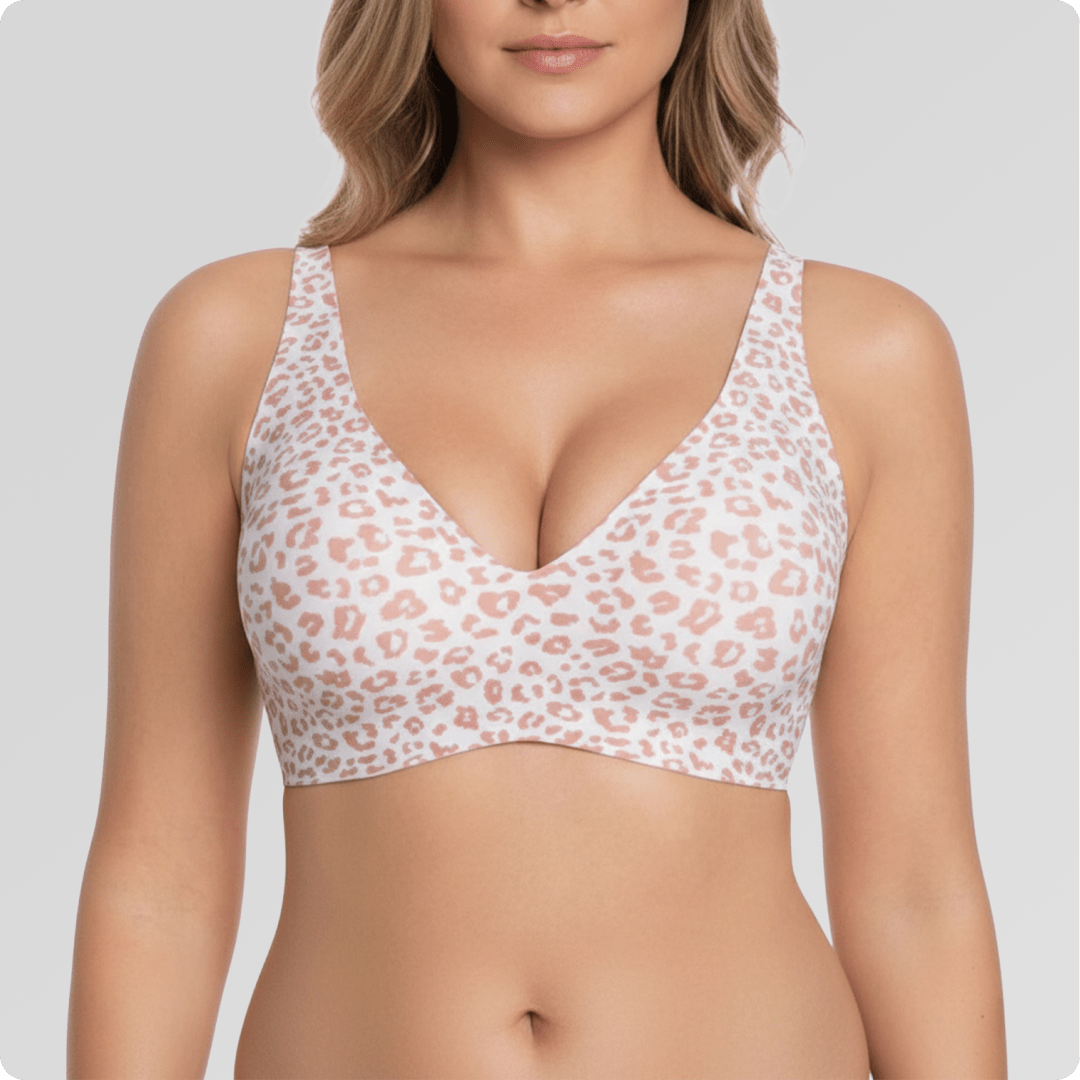 Wireless Deep V Seamless Every Day Bra [LIMITED EDITION] - for Blush Leopard - Available at Bella Bra
