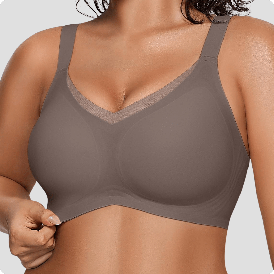 Wireless V - Neck Crossover Mesh Bra - for Grey - Available at Bella Bra
